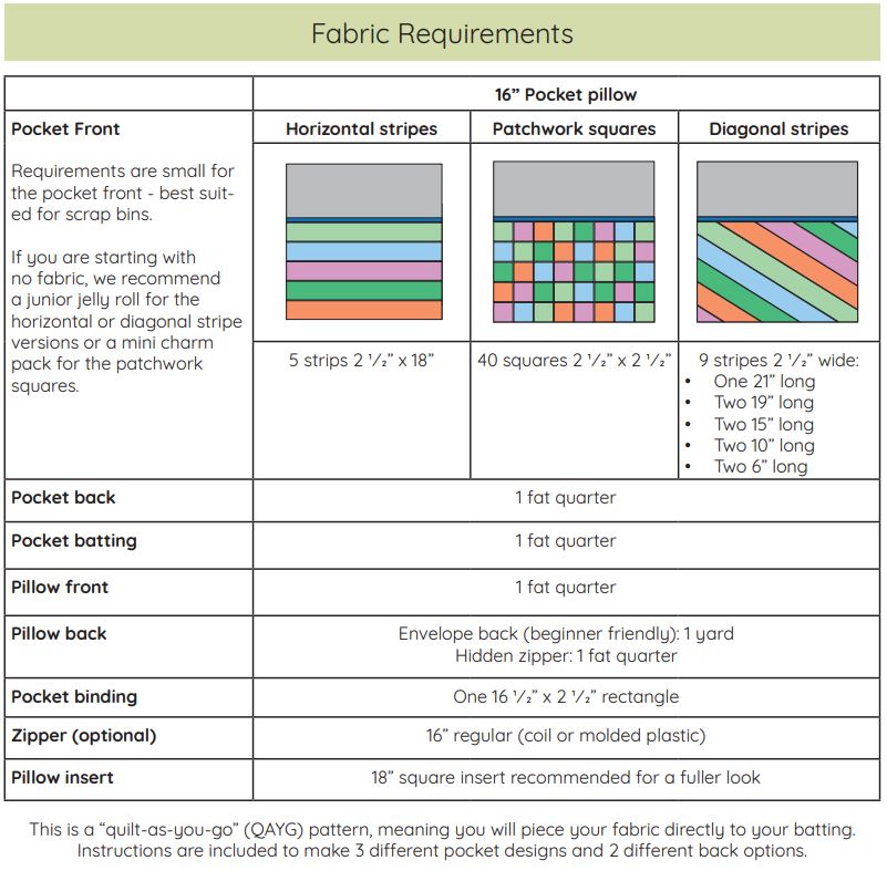 Quilt-as-you-go Pocket Pillow PDF pattern