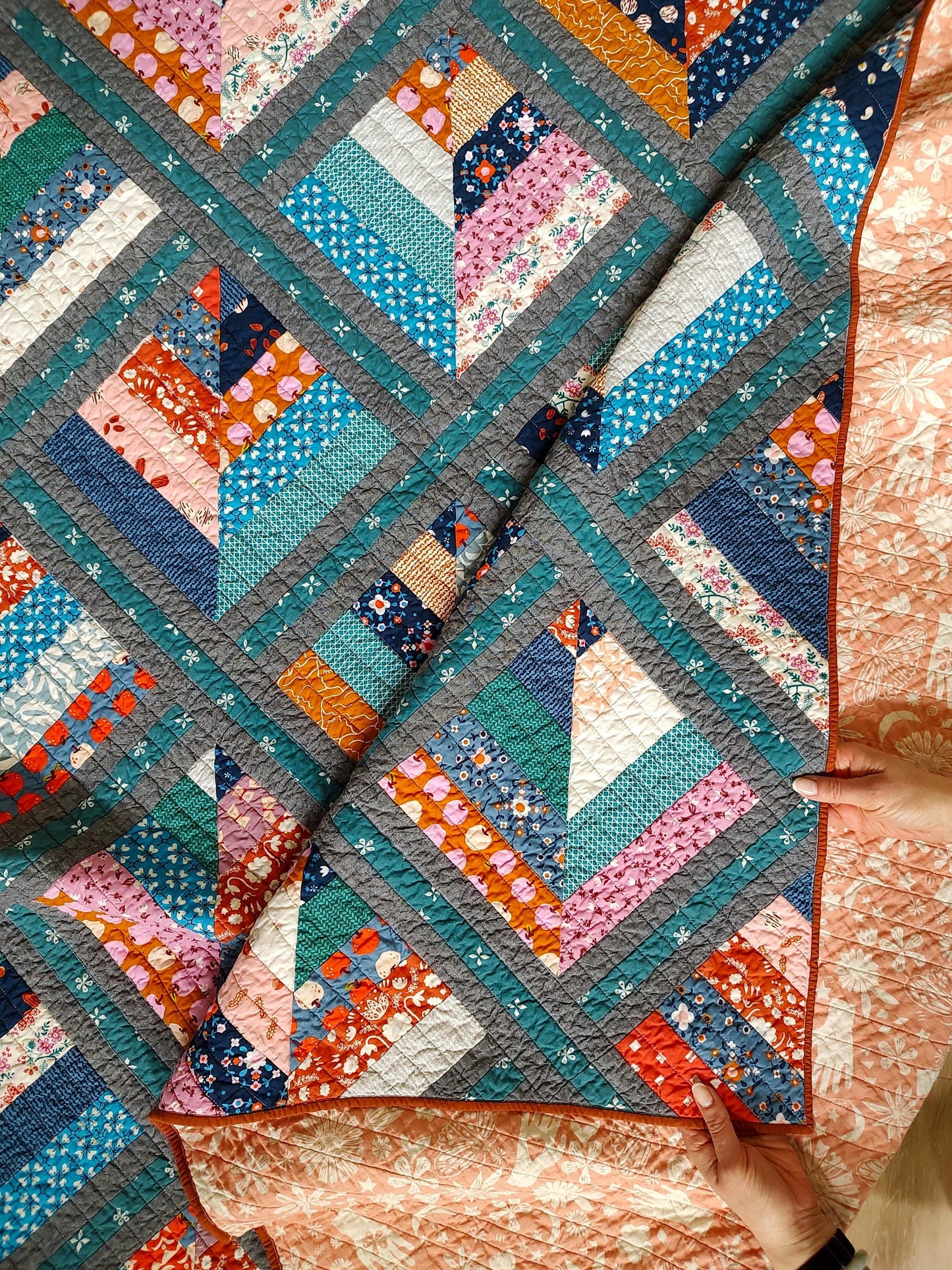 Colorful twin size patchwork quilt