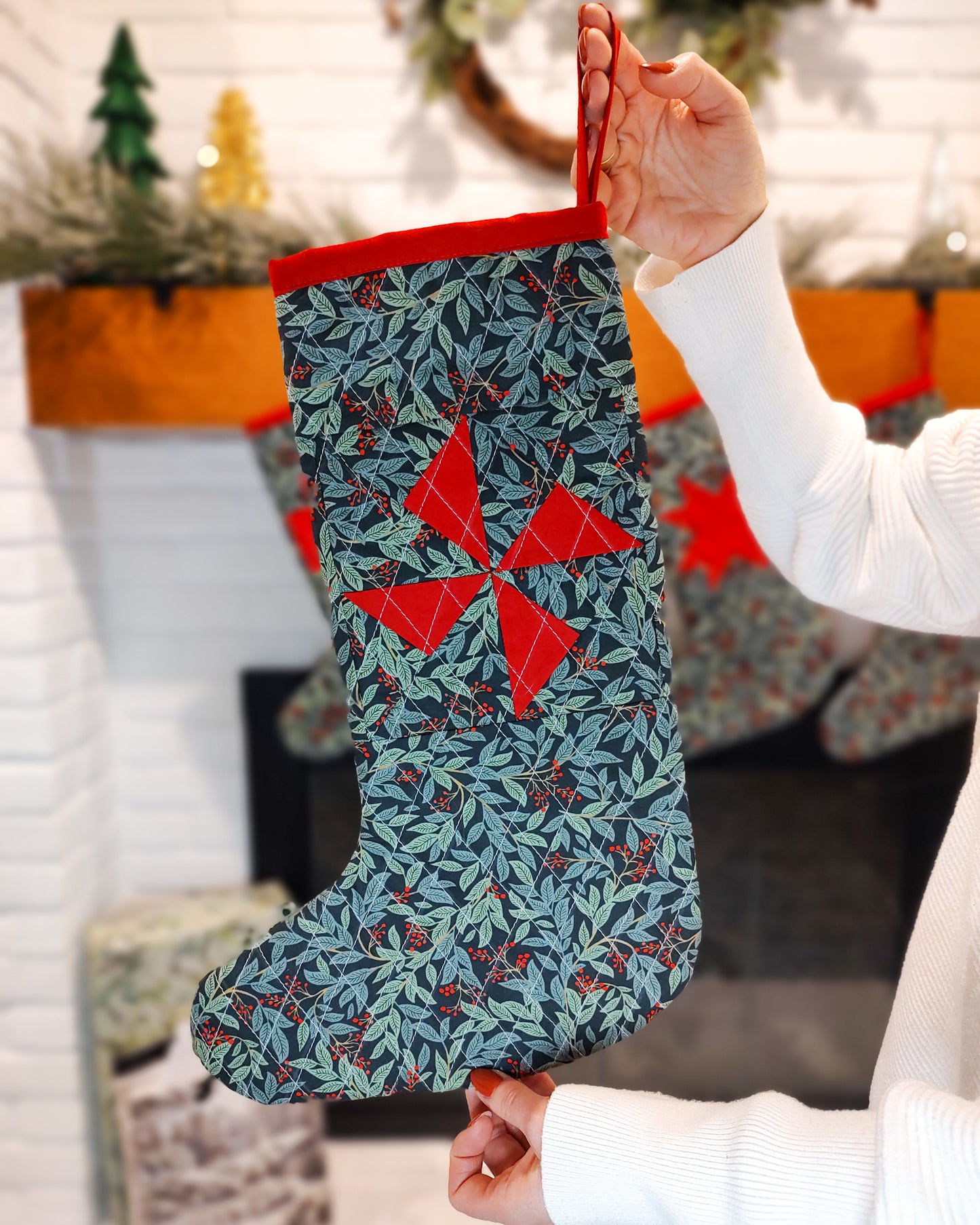 Snowfall Stockings - set of 4 red and green