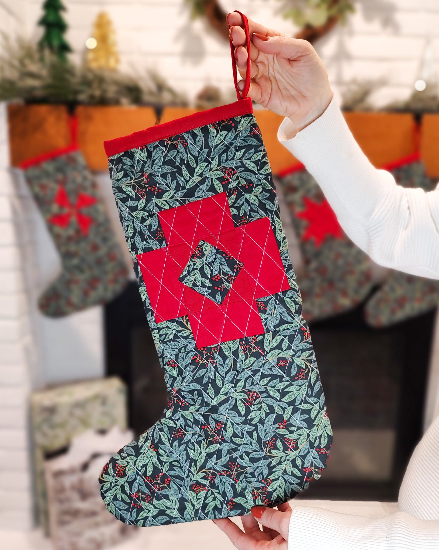 Snowfall Stockings - set of 4 red and green