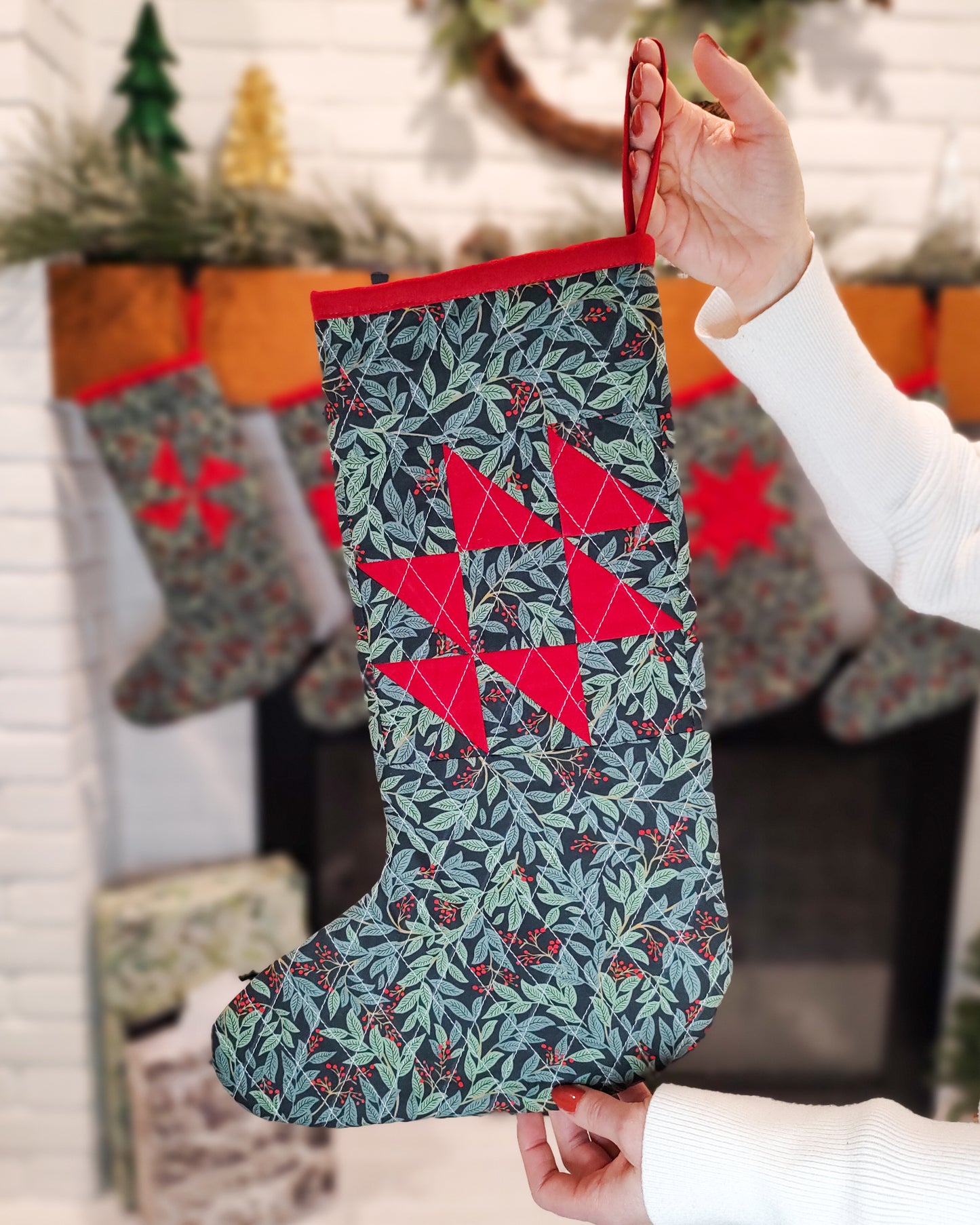 Snowfall Stockings - set of 4 red and green