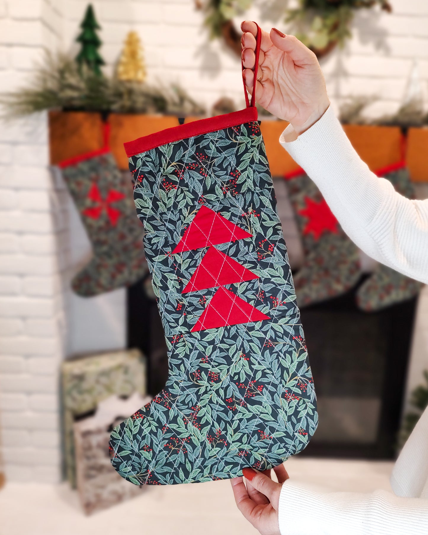 Snowfall Stockings - set of 4 red and green