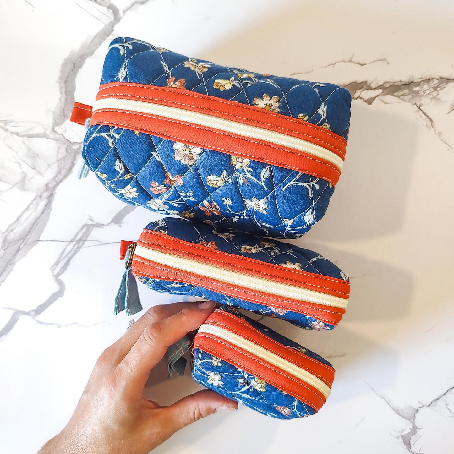 Bellflower Pouches - Quilted Nesting Pouch Set