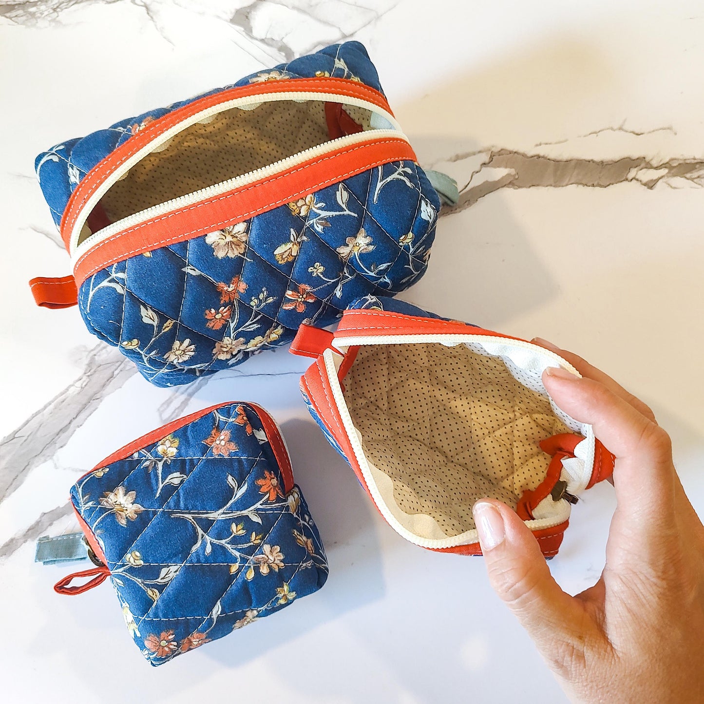 Bellflower Pouches - Quilted Nesting Pouch Set