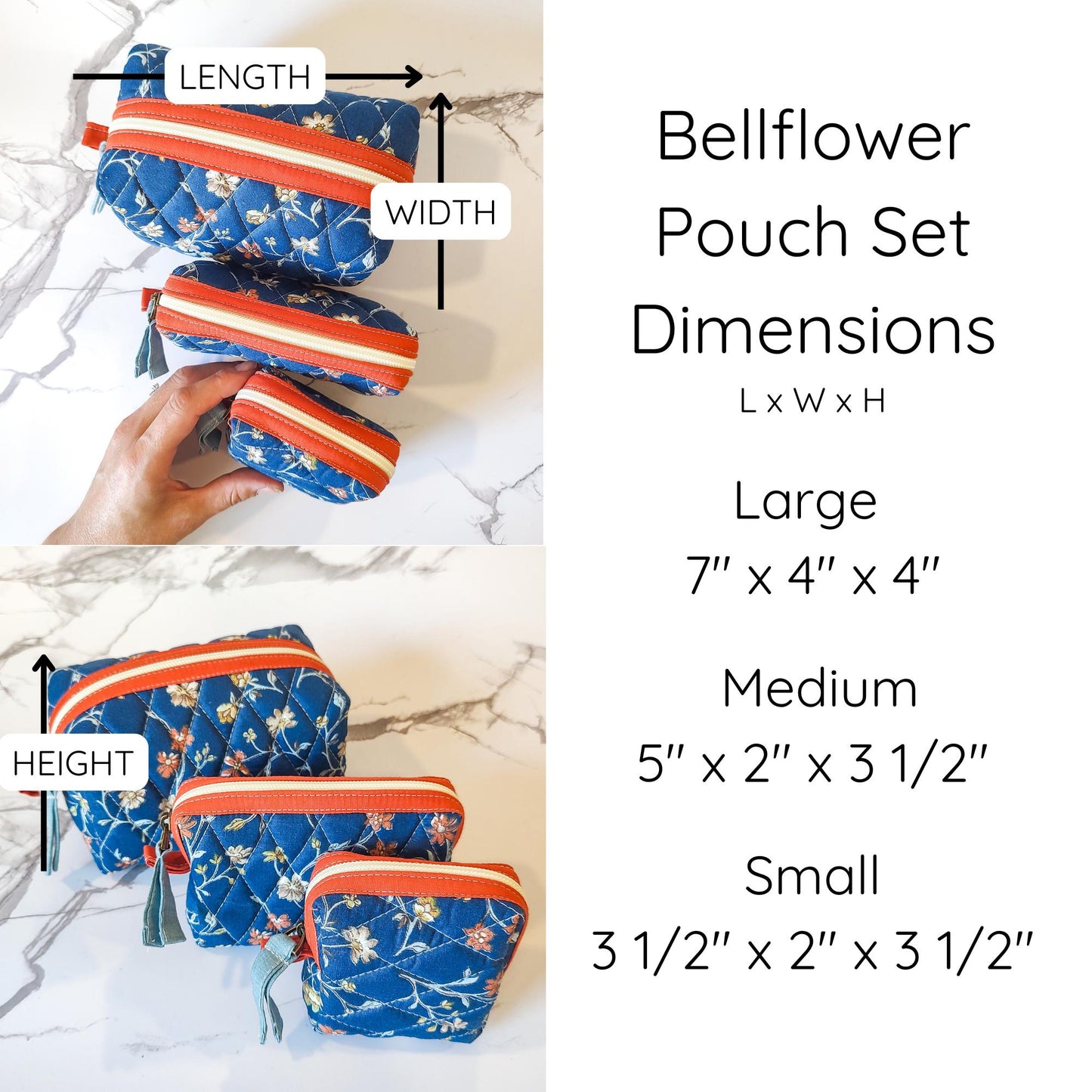 Bellflower Pouches - Quilted Nesting Pouch Set