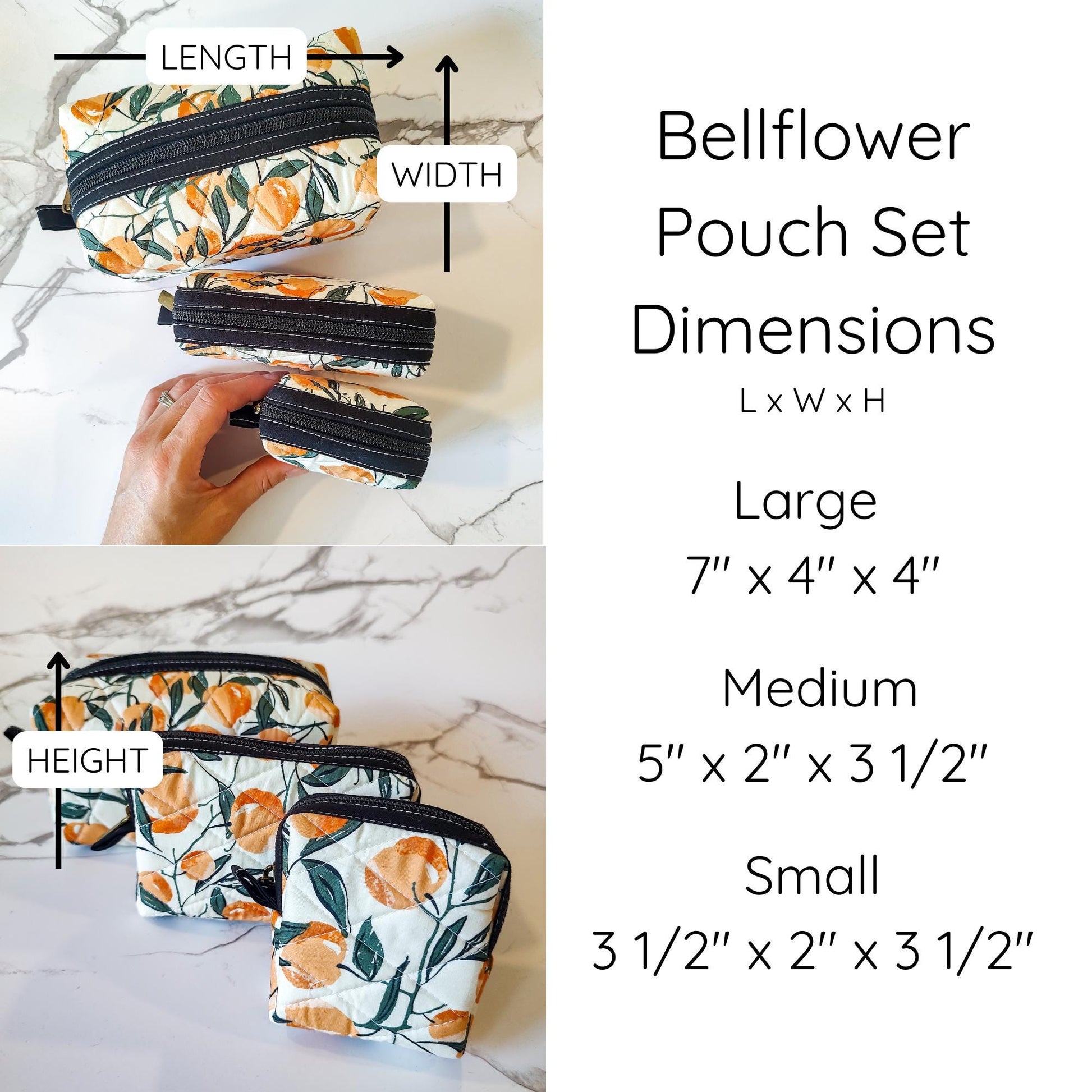 Bellflower Pouches - Quilted Nesting Pouch Set