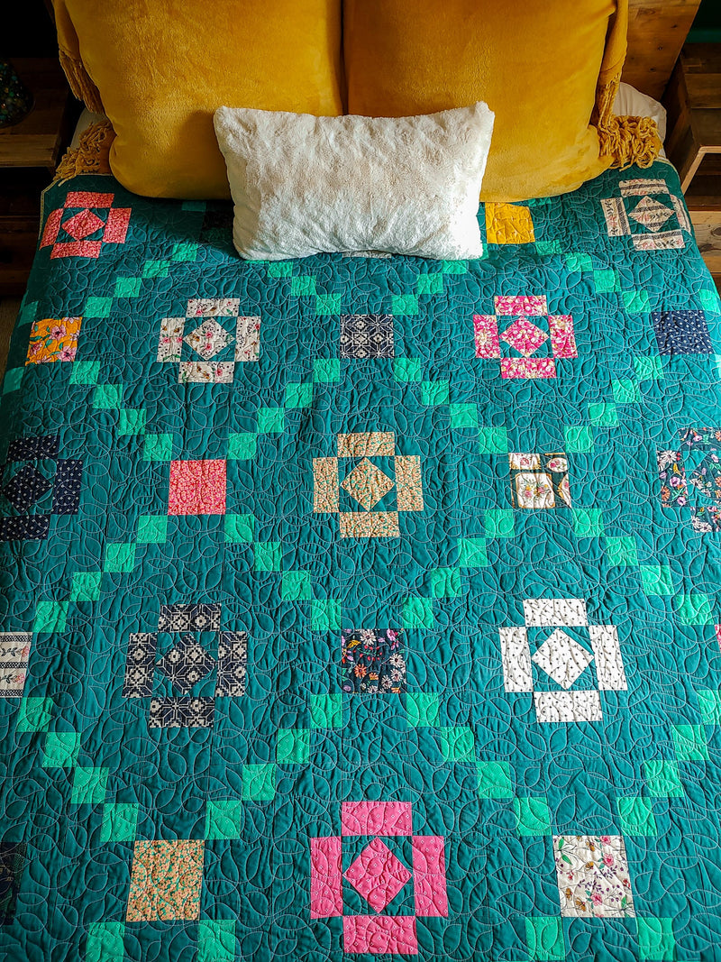 Modern green patchwork throw size quilt