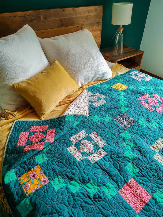 Modern green patchwork throw size quilt