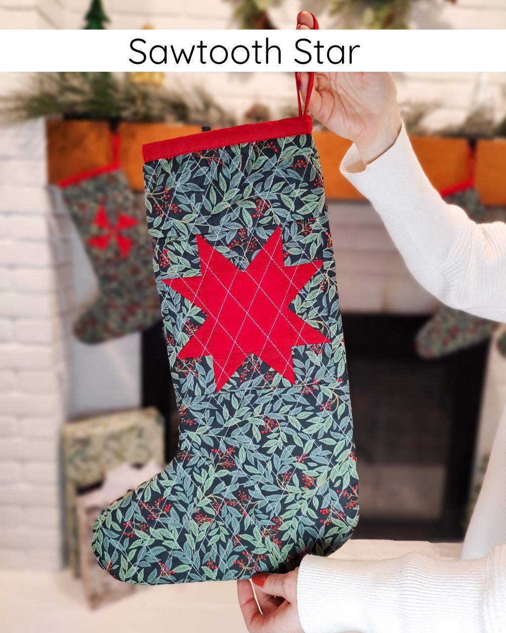 Modern Green and Red Patchwork Quilted Stockings