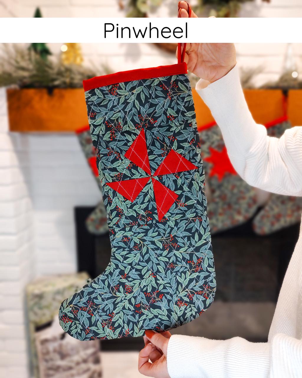 Modern Green and Red Patchwork Quilted Stockings