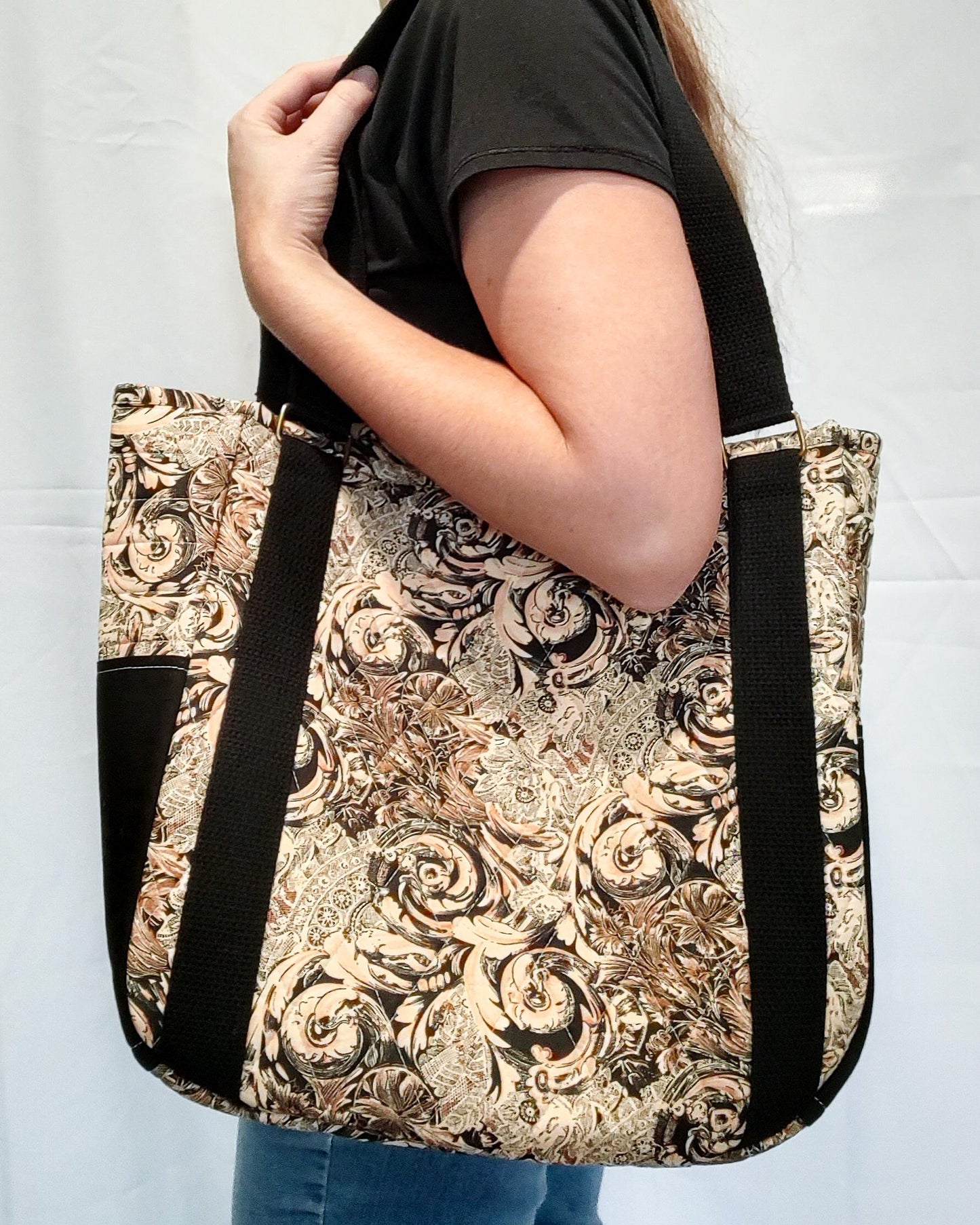 Black and Tan Arrowwood Quilted Tote Bag