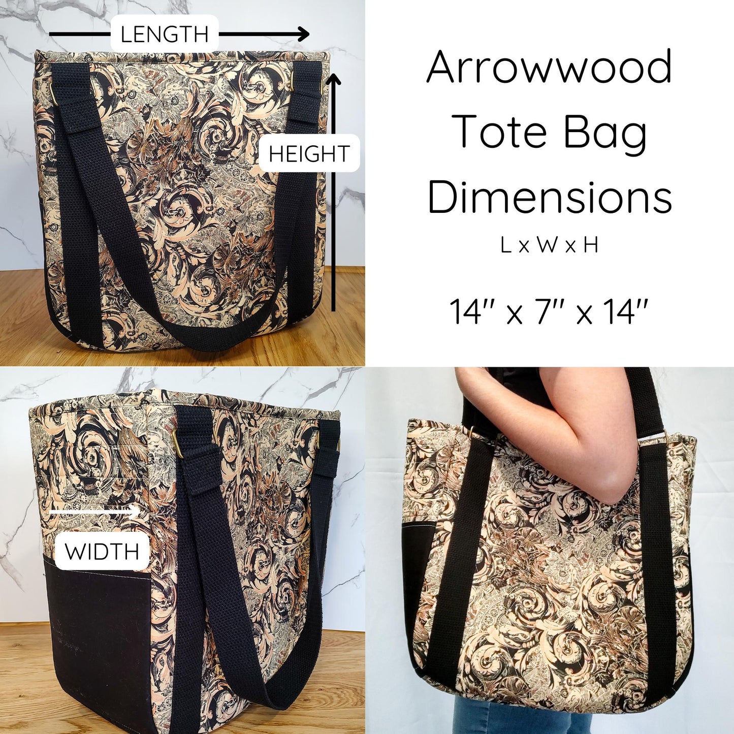 Black and Tan Arrowwood Quilted Tote Bag